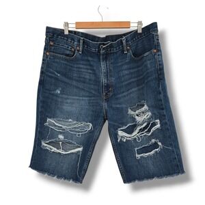 Levis 511 Slim Fit Mens Distressed Denim Shorts Dark Wash Blue W40 Raw Hem